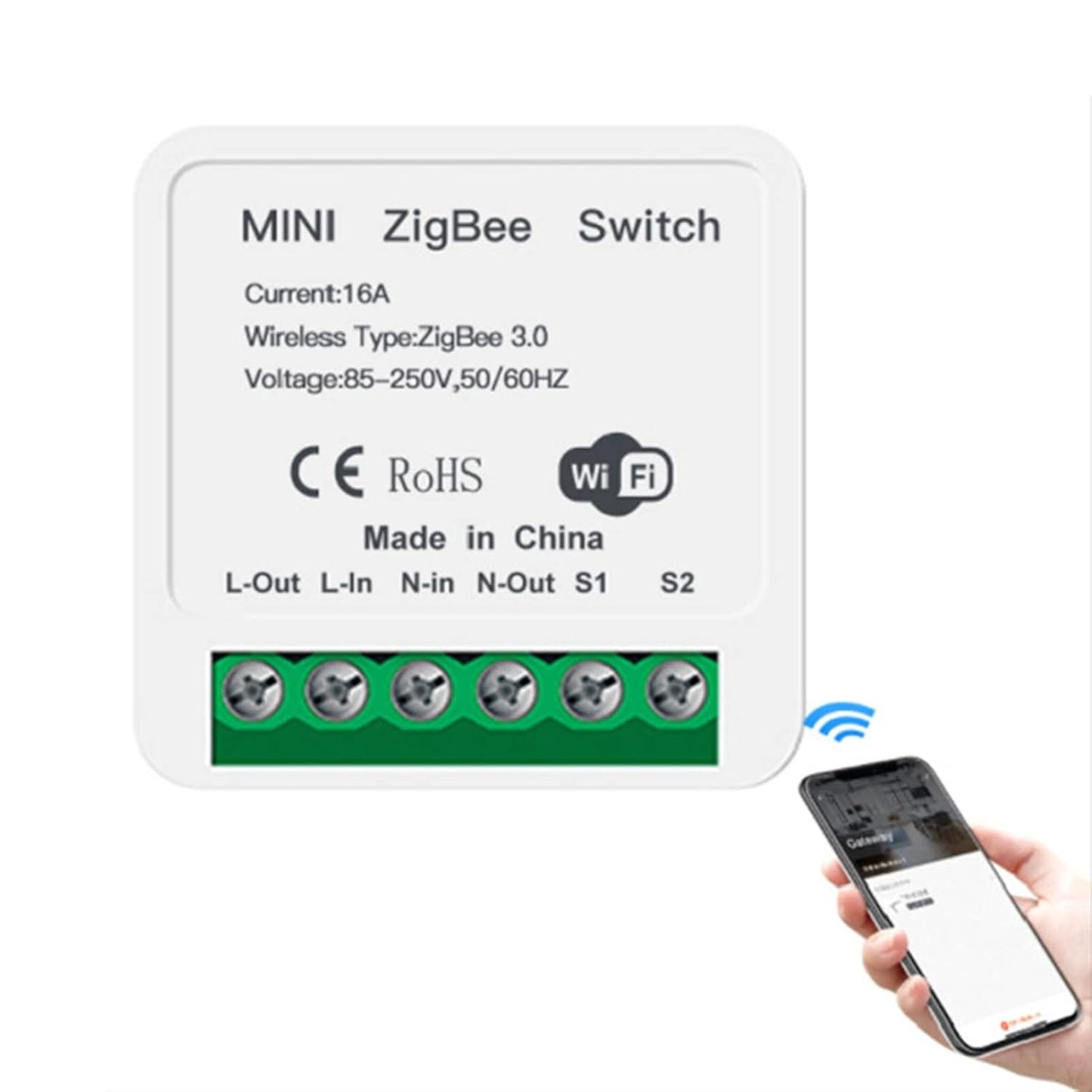 YaSao Mini ZigBee 3.0 Switch Module 16A Intelligent Relay Light Switch APP Remote Control Voice Control DIY Breaker Module Home Appliance Automation (AC 85-250V), White
