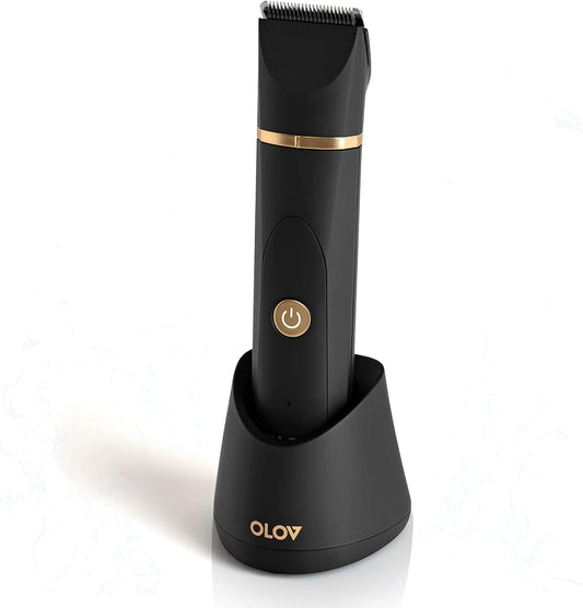 OLOV Electric Groin Hair Trimmer - Ball Trimmer for Men - Nose Hair Trimmer, Replaceable Ceramic Blade Heads, USB Recharge Dock & Nosetrimmer Head, Waterproof Male Hygiene Razor