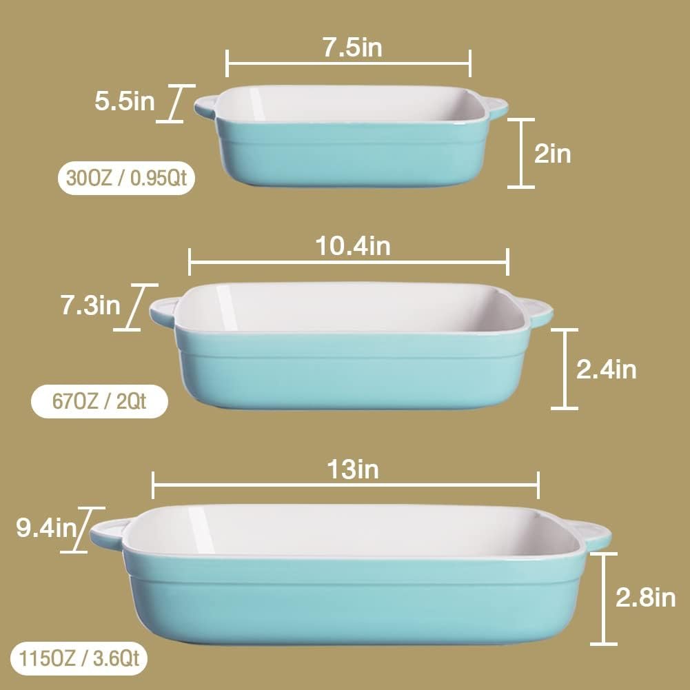 Sweejar Casserole Dishes for Oven, Ceramic Bakeware Set of 3, Lasagna Pan Deep with Handle, Rectangular Baking Pan Set, 9x13 Baking Dish for Cooking, Banquet and Daily Use (White)