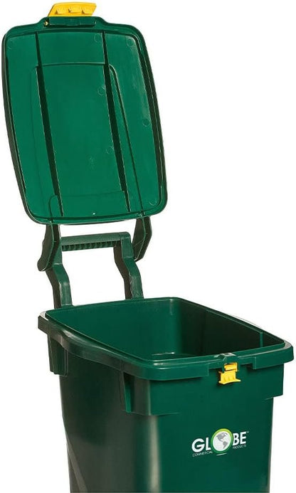 Curbside Organics Bin - 13 Gallon Green |Globe Commercial Products |High Density Polyethylene |52.7D x 43.2W x 78.7H cm |Modern Design with Tall Handle & Solid Nylon Wheels |Ideal for Kitchen Storage