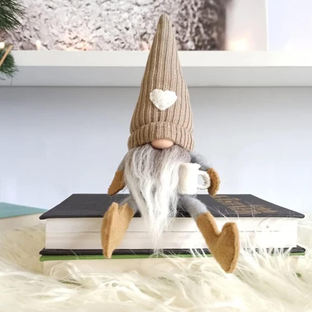 2 Pcs Coffee Gnomes Plush Bar Decor, Handmade Swedish Tomte Gnomes Gifts Farmhouse Scandinavian Figurine Gnome for Home Kitchen Coffee Station Table Shelf Decor (Brown)
