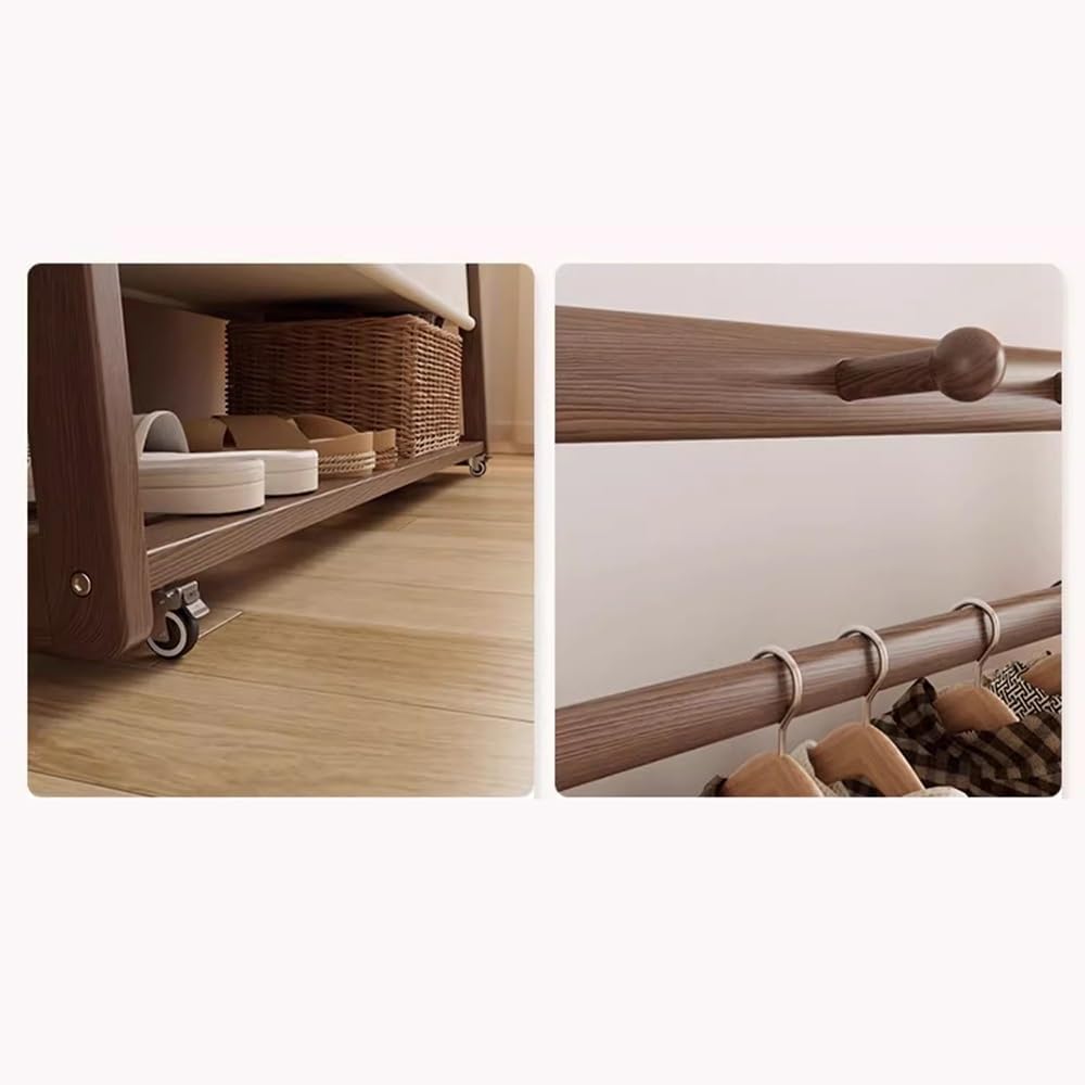 Generico Appendiabiti Elegante in Legno massello con Ruote - Appendiabiti Mobile per Cappelli e Vestiti per Ingresso e Camera da Letto - Design salvaspazio con Borsa in Tessuto per Una Facile organiz