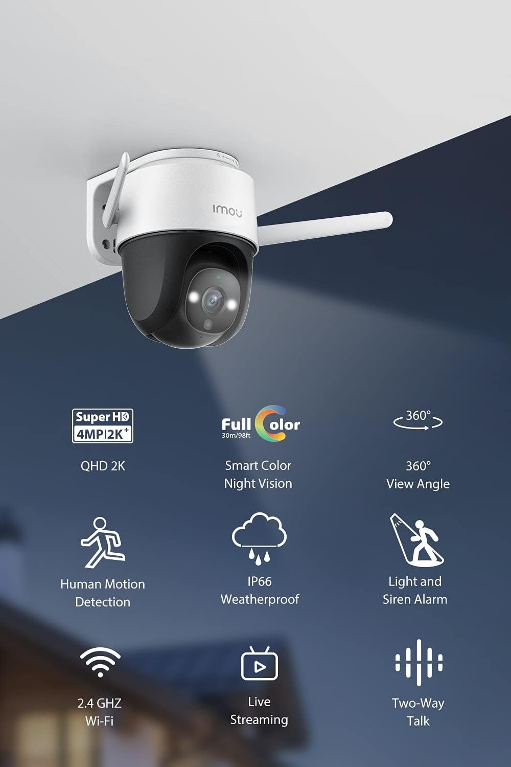 Imou Security Camera Outdoor with Floodlight and Sound Alarm, 4MP QHD Pan/Tilt 2.4G Wi-Fi Camera, IP66 Weatherproof 2.5K Bullet Camera, Full Color Night Vision IP Camera with 2-way Talk, Cruiser
