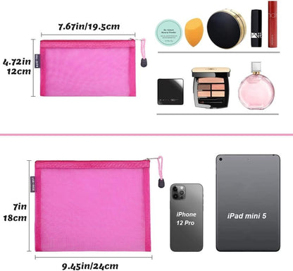 besharppin Mesh Cosmetic Bags, 6 Pack Nylon Makeup Pouches with Zipper for Home Office Purse Diaper Bag (Rose)