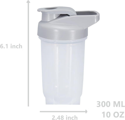 GAISHION Shaker Bottle Protein Shakes Cup and 10-Ounce/300ML Shaker-Bottle with Whisk Balls, Protein Shaker- Bottles Set, Non-BPA plastic(Grey+White(2PCS))