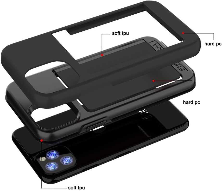 Asuwish Phone Case for iPhone 11 6.1 with Tempered Glass Screen Protector Cover and Credit Card Holder Stand Slim Hybrid Cell Accessories iphone11case iPhone11 i Phone11 11s XI 11R Women Men Black