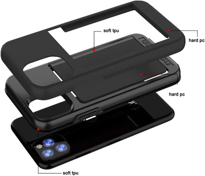 Asuwish Phone Case for iPhone 11 6.1 with Tempered Glass Screen Protector Cover and Credit Card Holder Stand Slim Hybrid Cell Accessories iphone11case iPhone11 i Phone11 11s XI 11R Women Men Black