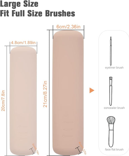 FERYES Large Travel Makeup Brush Holder, Magnetic Anti-fall Out Silicon Portable Cosmetic Face Brushes Holder, Soft and Sleek Makeup Tools Organizer for Travel- (8.27 * 2.36 * 1.57)