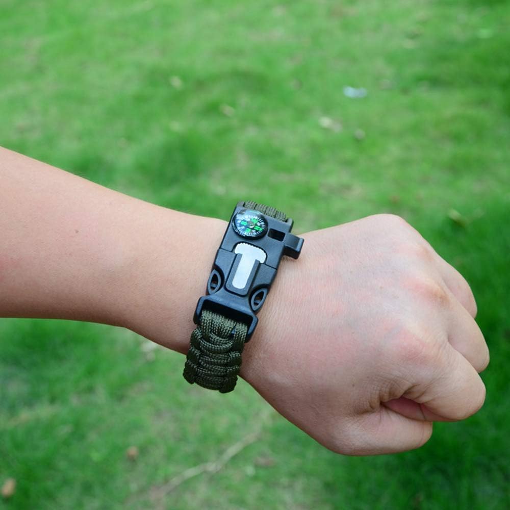 5 in 1 Survival Bracelet, New 7 Core Paracord Emergency Sports Wristband Gear Kit Waterproof Compass, Rescue Whistle, Fire Starter Multi-Tool Wilderness Adventure Accessories