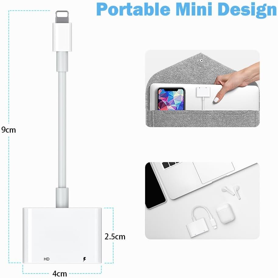 [Apple MFi Certified] Lightning to HDMI Adapter for Apple, Digital AV Adapter 1080P HD with Charging Port, Sync Screen Photo Audio Video to HDMI Cable for iPhone/iPad/iPod to HDTV/Projector/Monitor