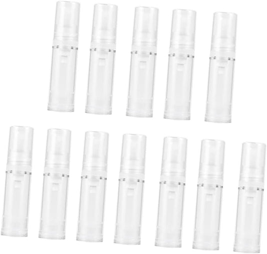 DECORNIJIA 12Pcs Refillable Spray Bottle Press Pump Bottle Transparent Travel Containers for Sunscreen Essential Oils Cleaning Products and Aromatherapy