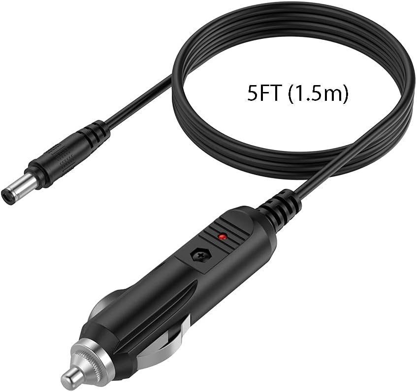 LIANSUM DC 12V 2A Car Charger Universal Power Cord 5.5x2.1mm to Cigarette Lighter with 8 Connector for DVD Player, GPS, Bluetooth Speakers, Breast Pump, label maker, Camera, router, CD Player 5FTCable
