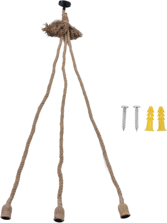 Vintage Hemp Rope Pendant Light Fixture Retro Hemp Rope Hanging Light Vintage Ceiling Light Lamp Retro Style for Dining Hall Restaurant Bar Lighting