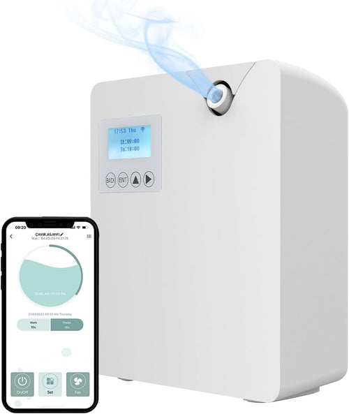 300 ML Smart Scent Air Machine for Home, Waterless Essential Oil Diffuser with Nebulizing Tech, Bluetooths & Wi-Fi Control, 2000 SQFT Coverage HVAC Scent Diffuser, for Home, Hotel, Spa White