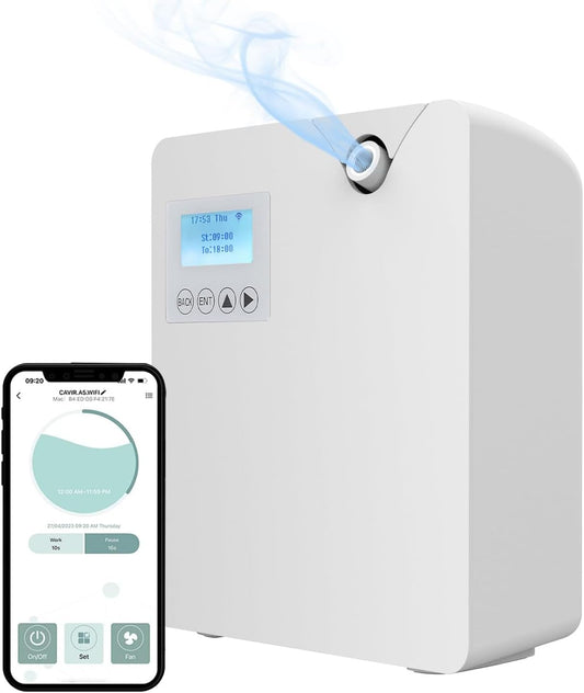 300 ML Smart Scent Air Machine for Home, Waterless Essential Oil Diffuser with Nebulizing Tech, Bluetooths & Wi-Fi Control, 2000 SQFT Coverage HVAC Scent Diffuser, for Home, Hotel, Spa White