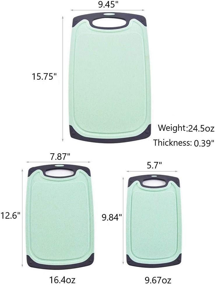 Kitchen Cutting Boards, Anti-Skid Eco-Wheat Straw Vegetable Board Set (3 Pcs), Dishwasher Safe (Light Green)