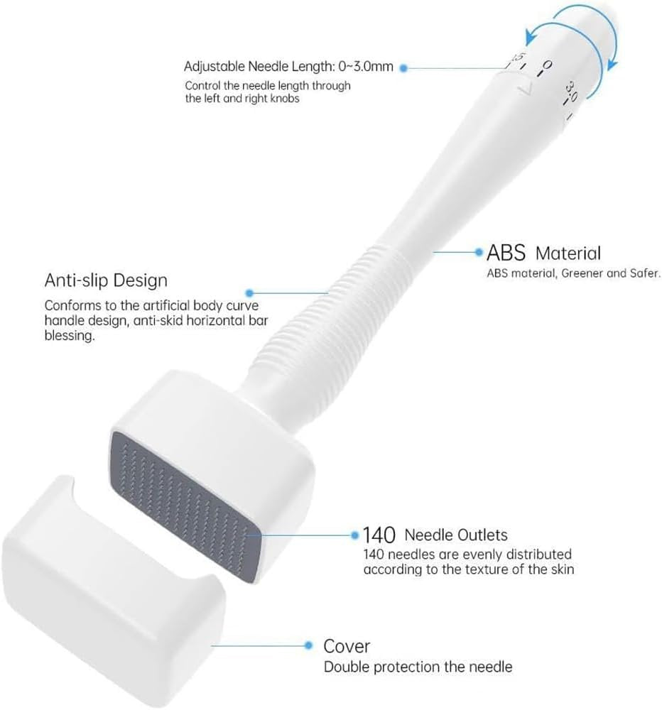 Derma Stamp, 140A Titanium Microneedling Stamp Adjustable dermastamp 0-3mm Derma Roller Microneedling Pen for Hair Beard Face Skin Care (DS140B-S01)