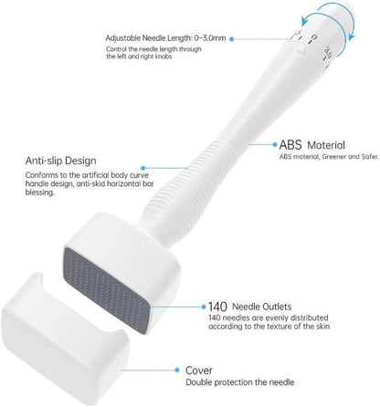 Derma Stamp, 140A Titanium Microneedling Stamp Adjustable dermastamp 0-3mm Derma Roller Microneedling Pen for Hair Beard Face Skin Care (DS140B-S01)