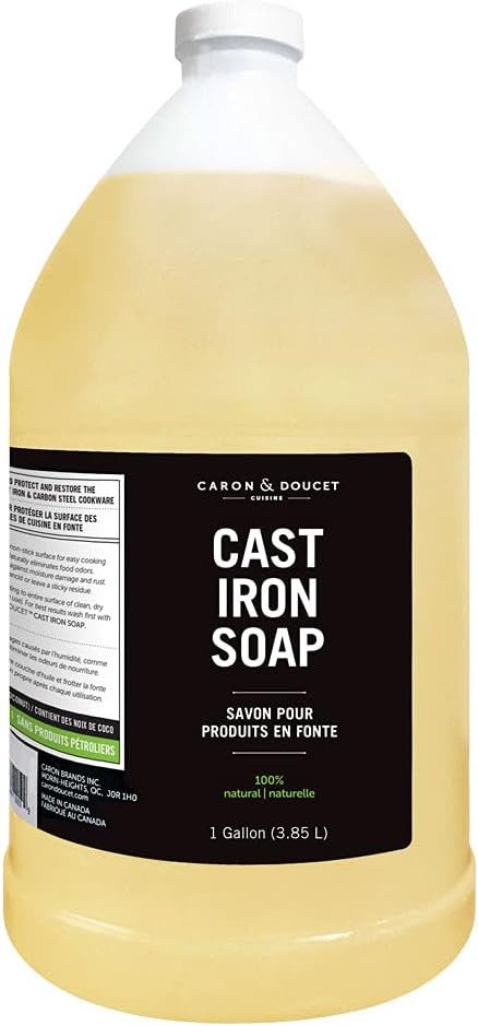 Caron & Doucet - Cast Iron Cleaning Soap | 100% Plant-Based Castile & Coconut Oil Soap | Best for Cleaning, Restoring, Removing Rust and Care Before Seasoning | For Skillets, Pans & Cast Iron Cookware. (1 Gallon)