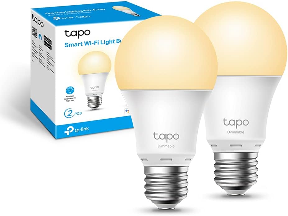 Tapo L510E Wi-Fi E27 Bulb, Works with Amazon Alexa and Google Home, 806 Lumens, 9W, Warm Yellow 1% to 100% Dimmable, 2700K, Remote Control, Pack of 2