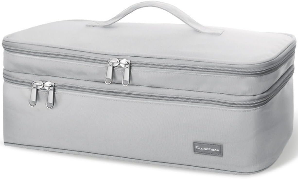 wigmoa K1-K Portable Double-Layer Storage Bag Compatible with Hair Dryer and Accessories - Travel Carrying Case for Hair Dryer, Volumizer, Styler, and Hot Tools. (Grey)