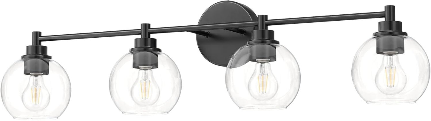VONLUCE Bathroom Light Fixtures, 4-Light Bathroom Vanity Light with Globe Glass Shades E26 Sockets, Bathroom Lights Over Mirror for Bedroom Hallway Living Room, Black Finish