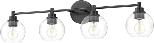 VONLUCE Bathroom Light Fixtures, 4-Light Bathroom Vanity Light with Globe Glass Shades E26 Sockets, Bathroom Lights Over Mirror for Bedroom Hallway Living Room, Black Finish