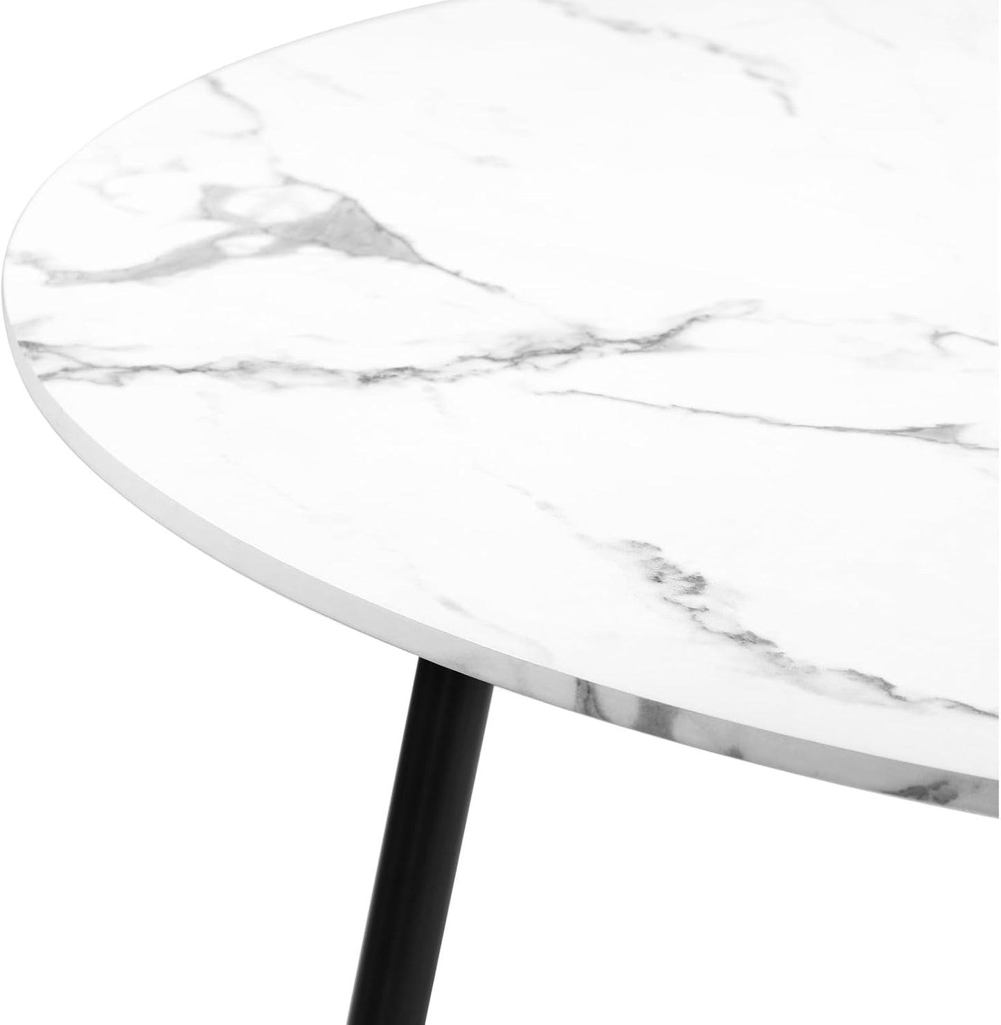 Oikiture Dining Sets with Marble Round Dining Table and Sherpa Dining Chairs Set of 4 White