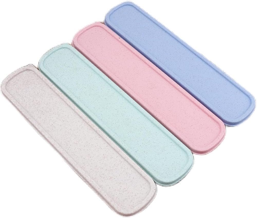 4pcs Portable Flatware Box Travel Tableware Storage Case Box, Utensil Case Flatware Storage Box for Cutlery Kit (Pink,Beige,Green,Blue, 23.5*6*3CM)