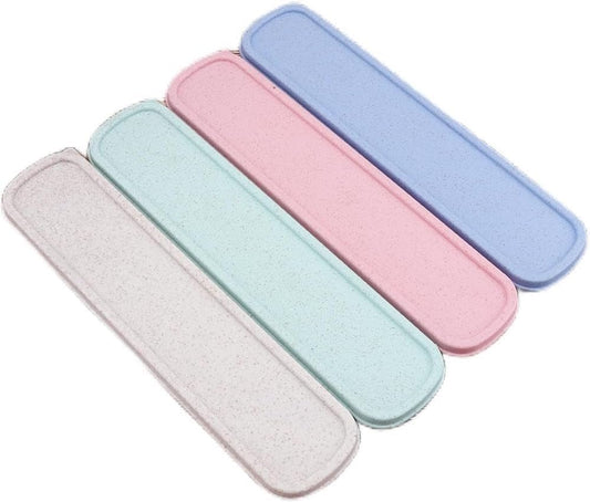 4pcs Portable Flatware Box Travel Tableware Storage Case Box, Utensil Case Flatware Storage Box for Cutlery Kit (Pink,Beige,Green,Blue, 23.5*6*3CM)