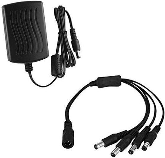 Tonton DC 12V 2A Security Camera Power Supply Adapter Combine with 1 to 4 Power Splitter for CCTV Security Camera System, UL/FCC Certificate for North America
