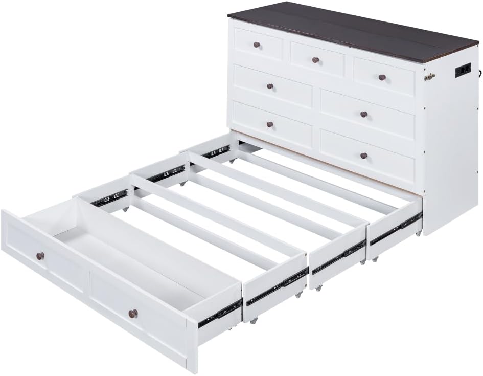 Zubaliya 140 x 200 Folding Bed with Slatted Base, Bed Frame Chest of Drawers and Shelf, USB Socket and Socket, Convertible Platform Bed, No Mattress