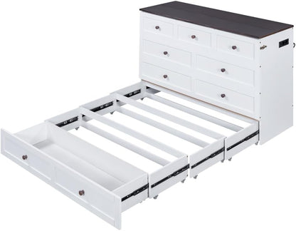 Zubaliya 140 x 200 Folding Bed with Slatted Base, Bed Frame Chest of Drawers and Shelf, USB Socket and Socket, Convertible Platform Bed, No Mattress