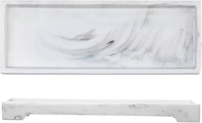 TRMFUSA Marble Resin Bathroom Vanity Tray, 11" x 4" Rectangle, White, Organizer Tray for Soap Dispenser, Perfume, Jewelry, Toilet Tank, Kitchen Sink