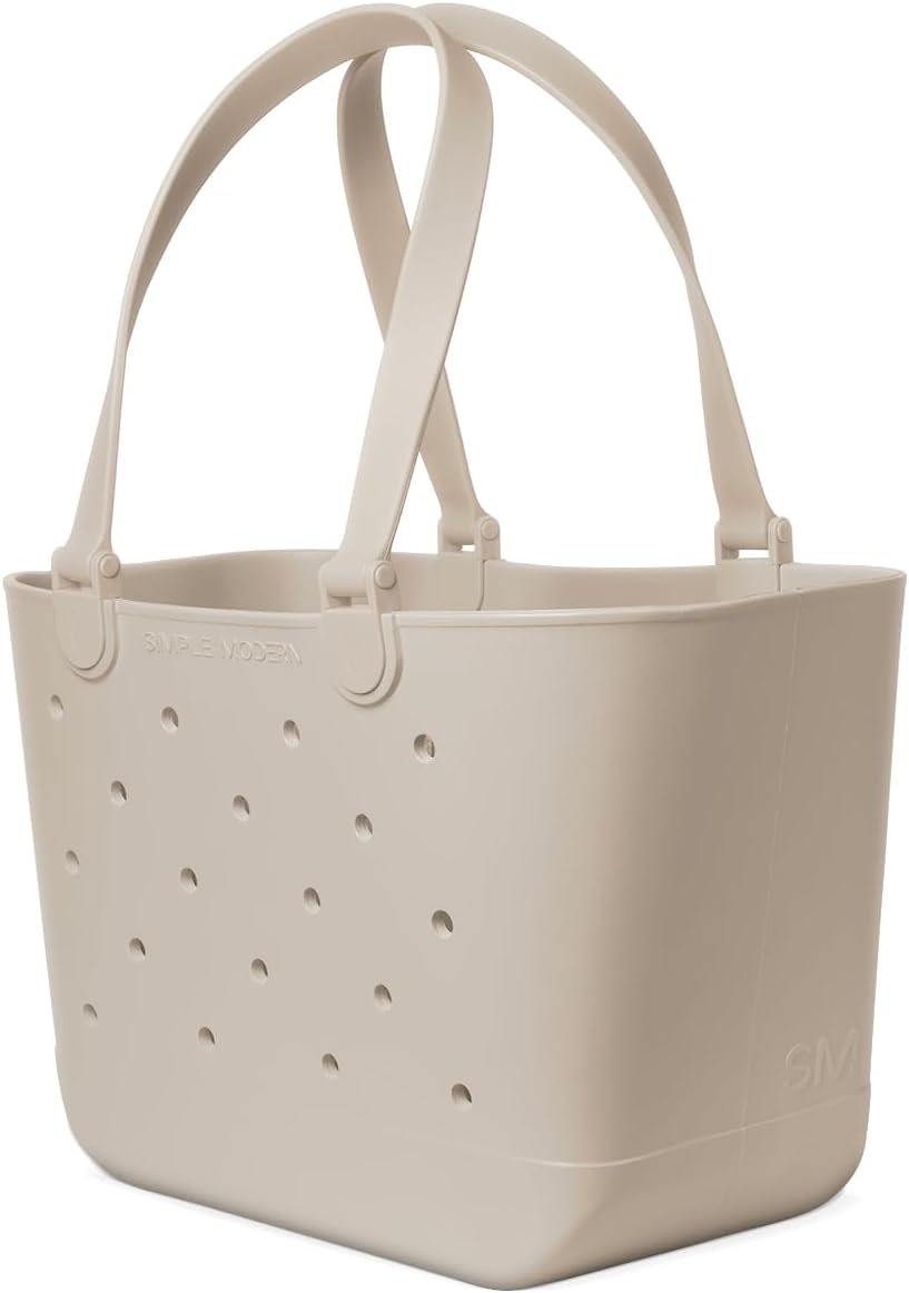 Simple Modern Beach Bag Rubber Tote | Waterproof Large Tote Bag with Zipper Pocket for Pool, Groceries, Sports |Gifts For Women | Getaway Bag Collection | Almond Birch