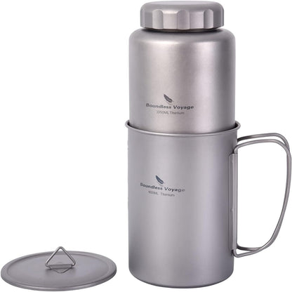 Boundless Voyage Titanium 1050ml Water Bottle with Nesting 600ml Cup Mug Lightweight Portable Drinkware for Outdoor Camping Hiking Backpacking (Bottle+Cup Set)