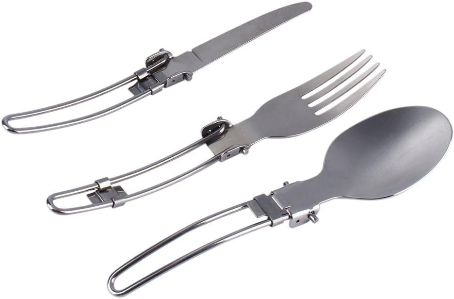 Camping Utensils, Stainless Steel Portable Camping Picnic Folding Cutlery Set with Bag for Outdoor Camping Backpacking Travel Lunch
