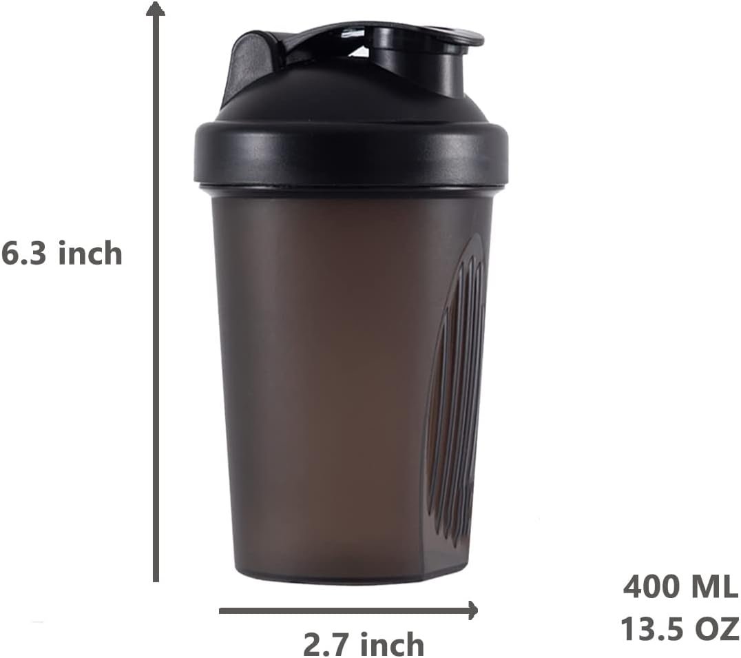 GAISHION Shaker Bottle Protein Shakes and 16-Ounce/400ML Shaker-Bottle with Whisk Balls, Non-BPA plastic (Black+White(2PCS))