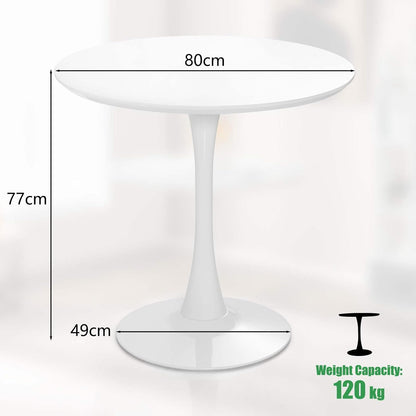 Giantex Round Dining Table, 80 CM Modern Tulip Kitchen Table w/Thickened Tabletop & Sturdy Metal Pedestal, Mid-Century Leisure Table for Small Places Dining Room Living Room Cafe, for 4 People, White