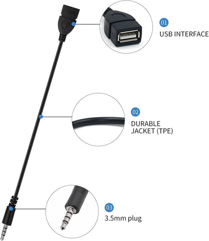Coomoors USB to 3.5mm Jack Adapter Car Radio Auxiliary Audio Converter Male to AUX Cable to USB 2.0 Converter (Mp3 Audio Decoding Function Must Have Mp3)