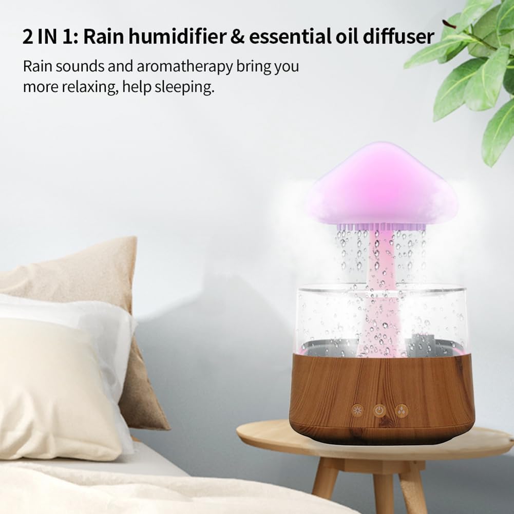 Roarrter Mushroom Air Humidifier Rain Cloud Night Light Smell Distributor Relax Aromatherapy Lamp Sounds Diffuser Remote Control