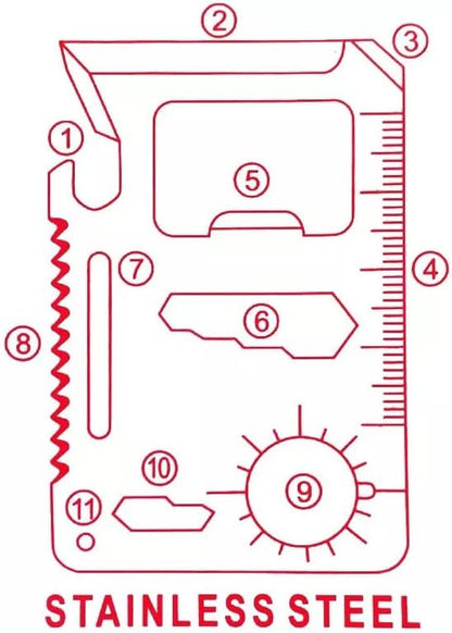 LORJE 11 in 1 Pocket Survival Credit Card Multi-Tool (1 Pack)