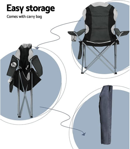 Weisshorn Set of 2 Camping Chairs, Outdoor Armchair Lounge Beach Chair Portable Folding Lightweight Camp Lounger Travel Hiking Fishing Picnic Gear, with Carry Bag Drink Holder Foldable Grey