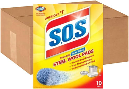 Value Bundle: SOS Pads Steel Wool - Cleaning Supplies - Kitchen, Toilet, and Sink Cleaner - 60 Pack