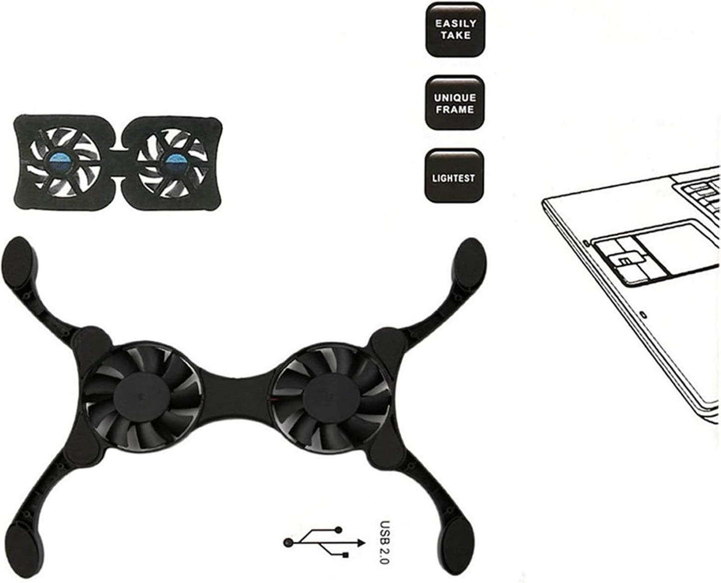 Laptop Cooling Pad, Octopus Folding Dual Fan Cooler, Computer Chill Mat No Noise, Portable Laptop Fan Stand Cooling