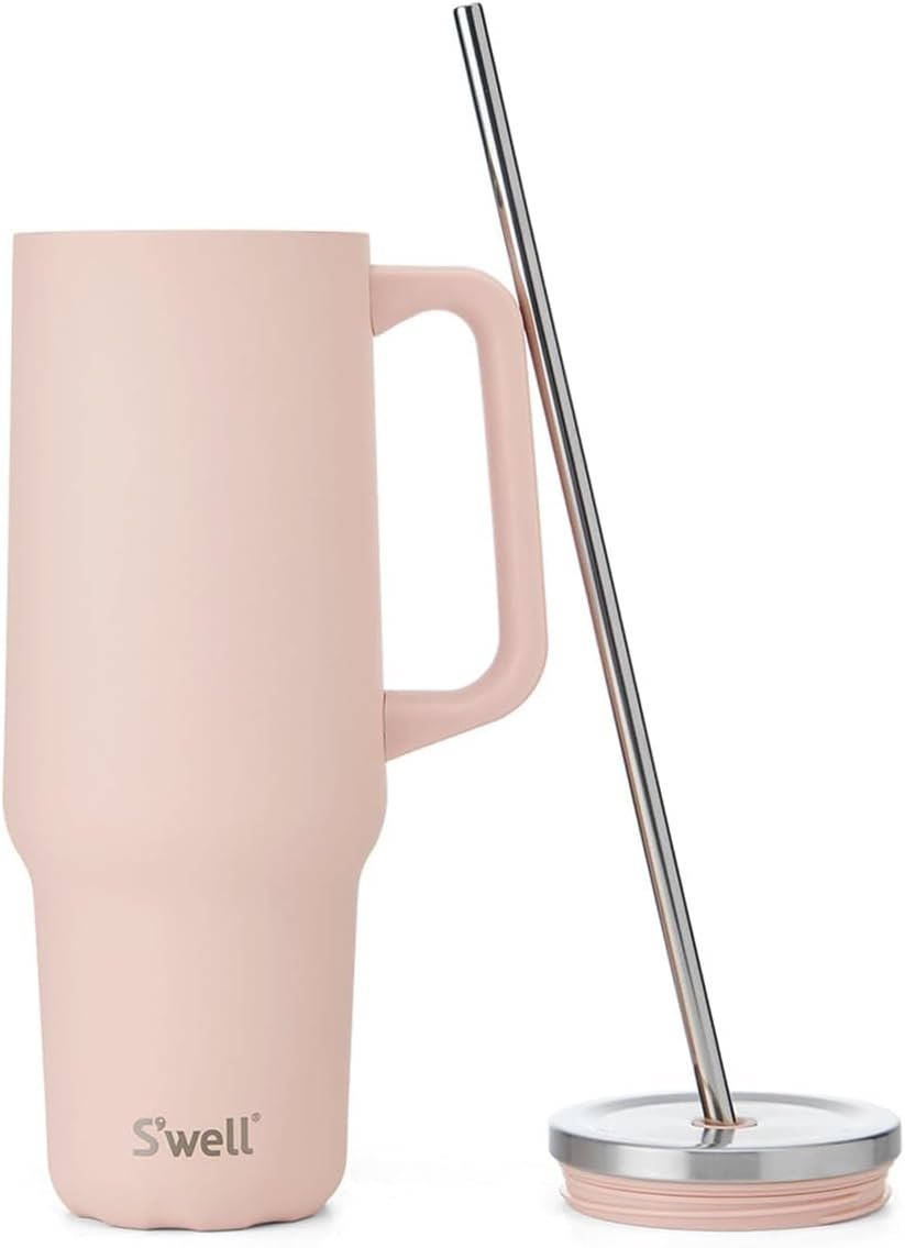 S'well - Tumbler XL, Reusable Drinks Tumbler with Straw, Triple-Layered Stainless Steel Bottle, Keeps Drinks Hot for 10h & Cold for 50h (40 oz, Himalayan Salt)