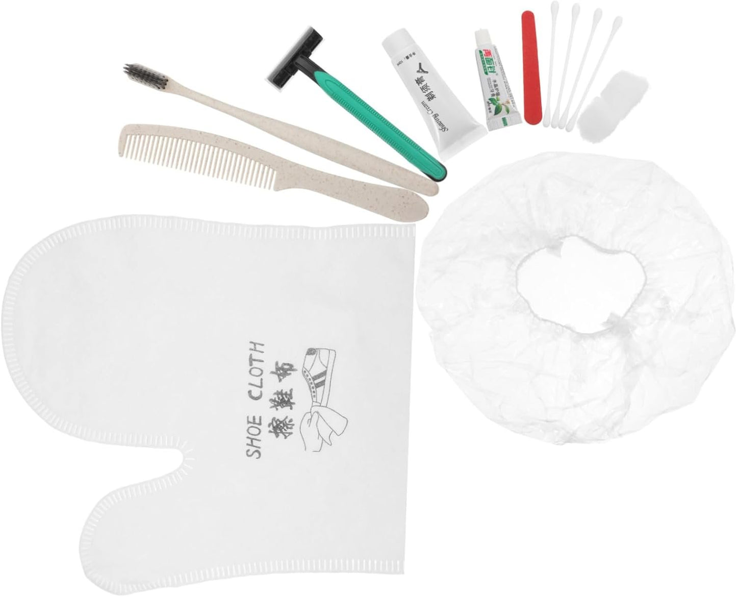 OATIPHO 1 Set Disposable Hotel Toiletries Kit Travel Essentials with Toothbrush Comb Shaving Razor Shower Cap Shoe Cleaning Cloth Random Color for Hotels Travel and Stays Random Color