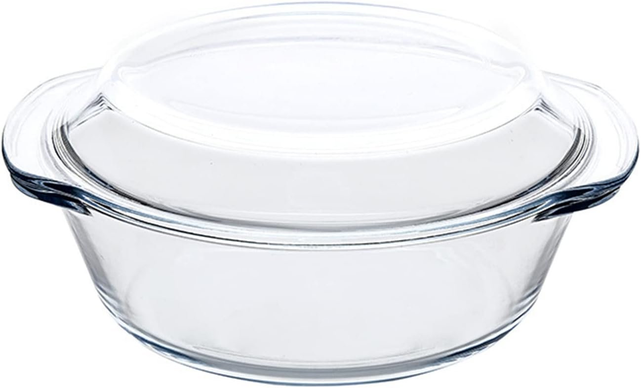 Mapeoes Casserole Baking Dish with 2 pcs for Oven, 1 QT large,Round with Handle and Glass Lid, Borosilicate Glass, Oven Microwave Dishwasher freezer safe,Cookware Bowl,Clear