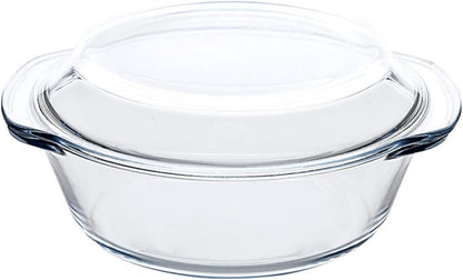 Mapeoes Casserole Baking Dish with 2 pcs for Oven, 1 QT large,Round with Handle and Glass Lid, Borosilicate Glass, Oven Microwave Dishwasher freezer safe,Cookware Bowl,Clear