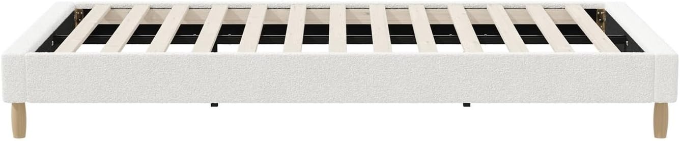 Oikiture King Single Bed Frame Boucle Bed Base White